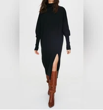 Aritzia Wilfred Cyprie Sweater Dress NWT 100% Italian Merino Wool Black Size 2XS