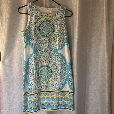 London Times Women s size 8 Multicolor Sleeveless Stretch Cotton Shift dress.