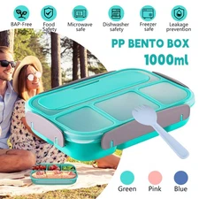 Lunch Box For Kids Adults Bento Food Container Picnic 4 Compartments & Spoon US