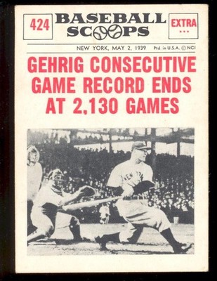 1961 NU-CARDS 424 LOU GEHRIG CONSECUTIVE GAME RECORD 2130 BASEBALL SCOOPS
