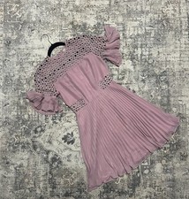 ASOS Pleated Mini Dress Lace Circles Rose Pink Mauve Size 0 NWOT