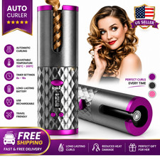 Cordless Automatic Hair Curler Ceramic Curling Iron USB Rechargeable LCD 6 Temp