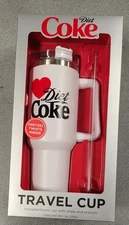 DIET COKE 40 OUNCE TUMBLER TRAVEL CUP WITH LID & STRAW pretzels inside!