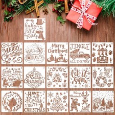 16Pcs Christmas Stencils for Painting on Wood, 6x6 Inch Reusable Christmas Te...