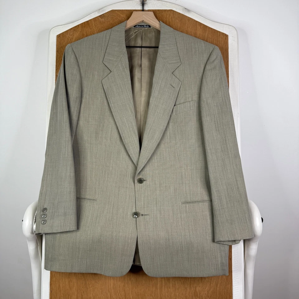 VTG Giorgio Armani Suit Mens 40R Tan 2 Button Glen Check Wool Canvas Pants 32x29 - Image 2 of 4