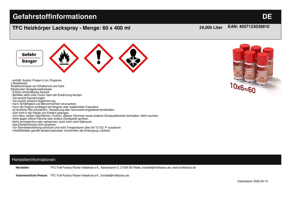 TFC Heizkörper Lackspray weiss hochglänzend- Menge: 60 x 400 ml - Bild 2 von 4