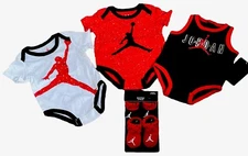 NEW AIR JORDAN BABY boys 5-Pc GIFT Set: Bodysuits & Booties 0-9 Months.