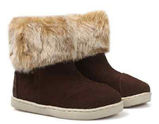 Toms Girls' Nepal Boots Chestnut Suede with Faux Fur Infant/Toddler/Little US 2