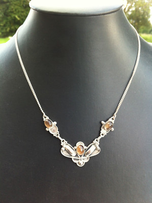 Collier Vintage En Argent 925 Avec Pendentif Ambre - 28 Grammes - Très Bon état