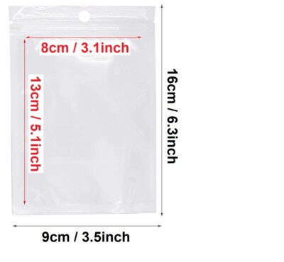 Premium White/Clear Zipper Plastic Package Bags with Hang Hole (3.5'' x 6.3'')