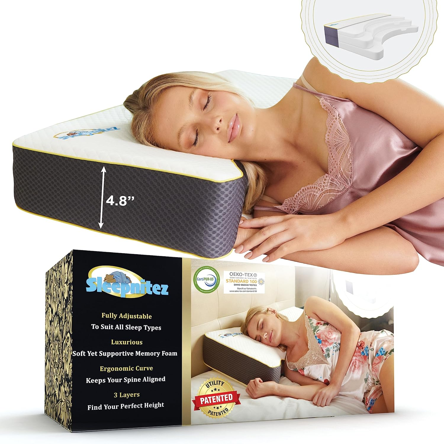 Back and Side Sleeper Pillow for Neck and Shoulder Pain Cervical Neck Pillow wit