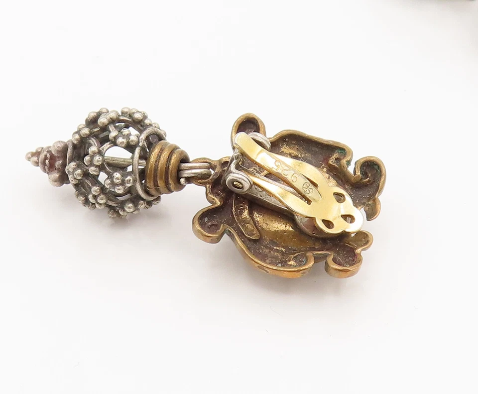 Pendientes STEPHEN DWECK 925 Plata Vintage Dos Tonos Floral Clip On EG12392 Foto 4 de 4