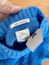  65 Fancy Zara Knit Girl Cropped Cotton-Cashmere Blue Pullover Sweater sz 7 NEW
