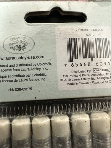 Laura Ashley Wooden Pencil Set Of 7 NOS 2010 Blue Floral White Eraser Tips - Picture 6 of 7