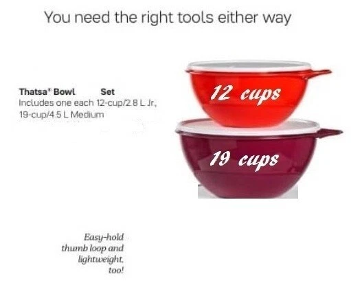 2 pc Tupperware Thatsa Bowl Set 12 cup, 19 cup Mixing and Prep Bowl Red