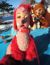 VINTAGE RUBBER FACE PLUSH FUR RED DOG PINK POODLE W PEARLS RUSHTON GUND RARE TOY