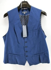 Johnston Murphy Mens Dress Suit Vest Large Blue Check Button Up Waist Coat