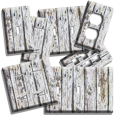 CHIPPED PAINT WEATHERED WOOD STYLE LIGHT SWITCH OUTLET WALL PLATES RUSTIC DECOR