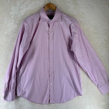 Bugatchi Uomo Classic Fit Men's Size M Purple Geometric Flip Cuffs Casual Shirt
