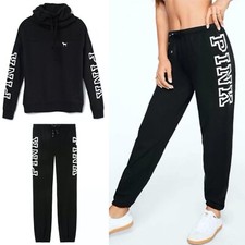 Victoria's Secret PINK Fashion Show Sweatshirt Pant Black/White Large Medium LM