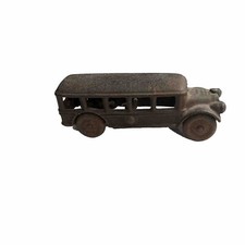 ANTIQUE A.C. WILLIAMS CAST IRON FIVE WINDOW TOUR BUS WITH METAL WHEELS - 5" LONG