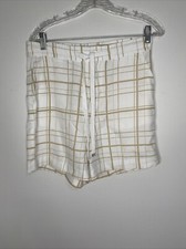 United Colors of Benetton Shorts M White Tan Window Pain Plaid Draw String