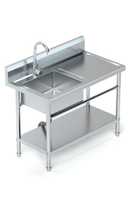Stainless Steel Utility Bowl Laundry Sink with Water Plumbing Freestanding Sink
