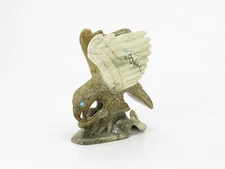 Signed Zuni Pueblo Picasso Marble Eagle & Snake Carving by Artist Dan Quam 2-1/8