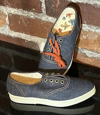 Vtg Pair c1960's Girl's Sneakers Fun-Shus Denim Canvas Blue International Shoe