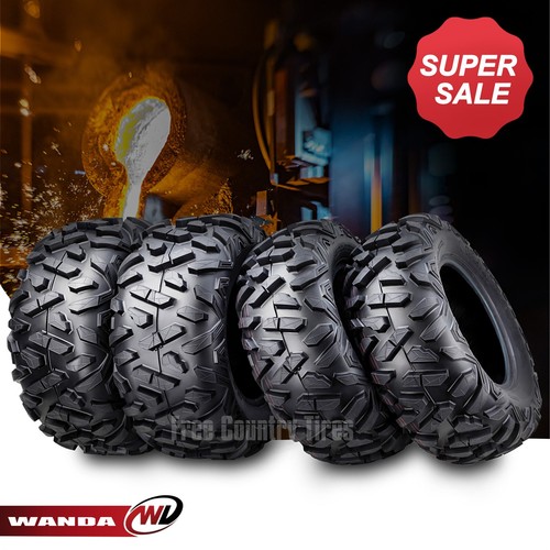 24x8-12 & 24x10-12 UTV ATV Tires 6-Ply Full Set Bighorn Style Solid Tread