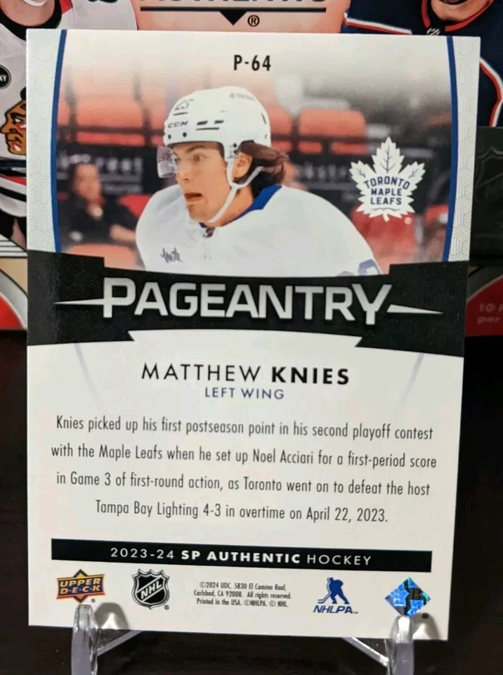 Matthew Knies 2023-24 UD SP Authentic Pageantry #P-64 Toronto Maple Leafs 💎💎💎 - Image 2 of 2