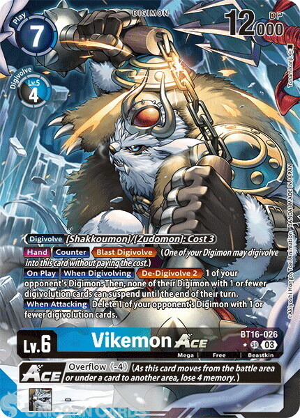 BT16-026 Vikemon ACE : Super Rare Alternative Art Digimon Card