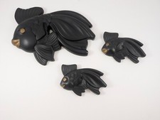 Miller Matte Black Gold Chalkware Big Fish Babies Anthropomorphic Wall Decor