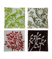 4 Floral Soho Appetizer Plates Square for Sushi Sweets Appetizers Cheese Deserts