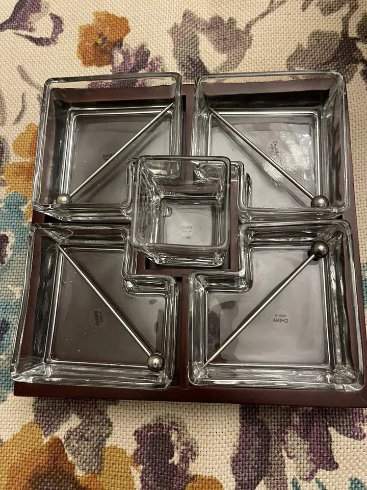 Red Envelope Square Cubist Appetizer & Hors d'Oeuvres Serving Tray 9 1/2” w Box - Image 2 of 4