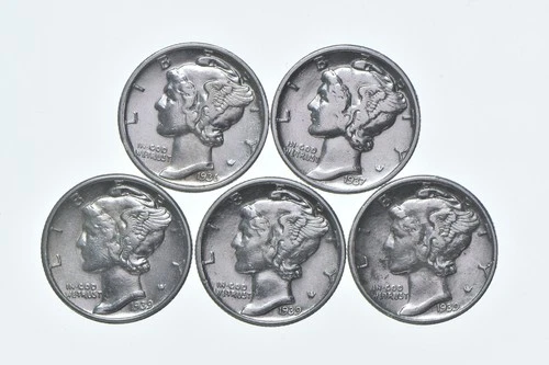 High Grade Lot 1936 1937 1939 1939 1939 Mercury Dime Collection *573