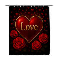 Romantic Red Love Shower Curtain with Roses and Hearts