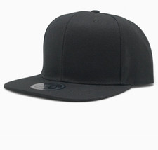 2 Men Snapback Hat Classic Hip Hop Flat Brim Bill Baseball Cap Solid Plain-BLACK