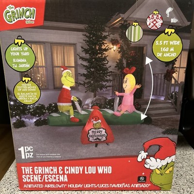 5.5' Gemmy Airblown Animated Grinch & Cindy Lou Teeter Totter Inflatable