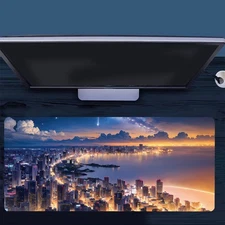 XL City Night Mouse Mat - Beautiful beach design, non-slip rubber base, stitched