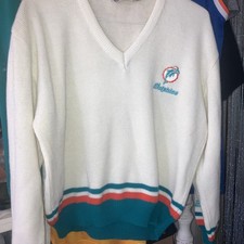 Vintage 80s 90s Starter Miami Dolphins V Neck Sweater Men  s Large 100 Acrylic