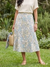 Vtg Statements A-Line Midi Skirt Muted Tropical Floral Palm Size Medium Linen