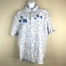 Quicksilver Hawaiian Floral Aloha Shirt Men Large Embroidered Button Up Vacation