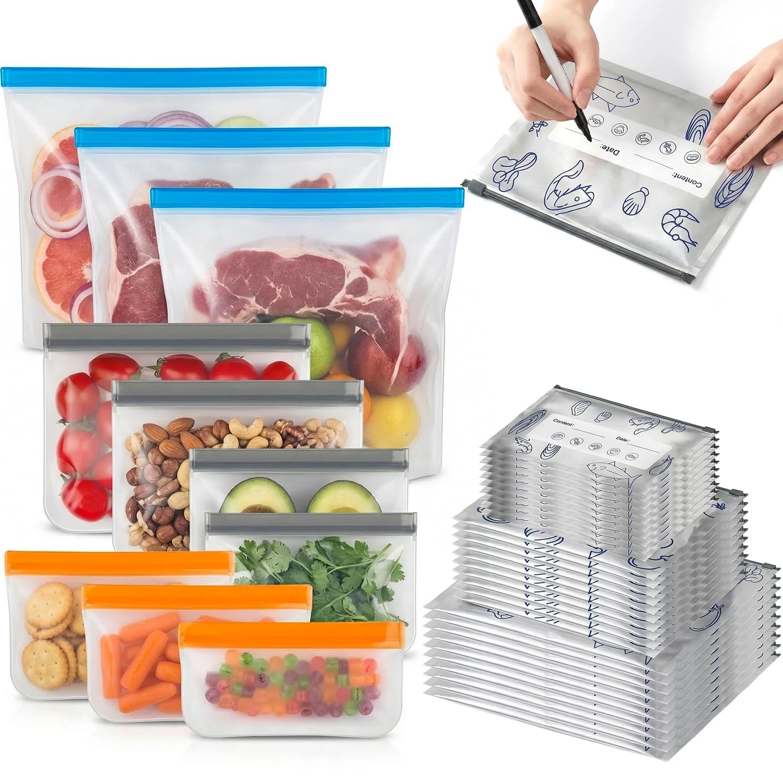 30 Pack Reusable Sealable Aluminum Foil Storage Bags + 10 Pack Leakproof Dish...