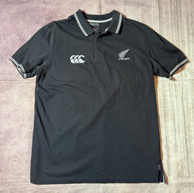 Vtg Canterbury of New Zealand All Blacks Rugby Polo Shirt Mens Medium Cotton