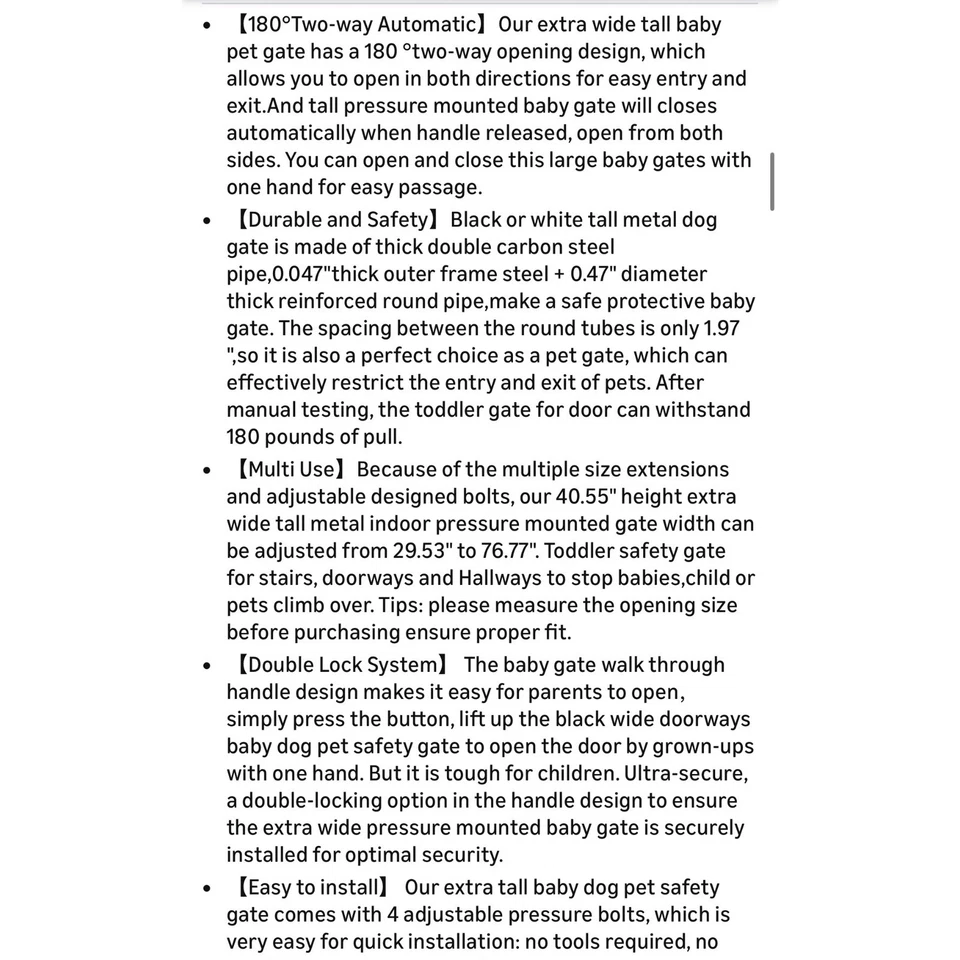 Puerta de seguridad extra alta de metal negro para bebé perro 40,55" 57,48-74,4" montada a presión Foto 3 de 4