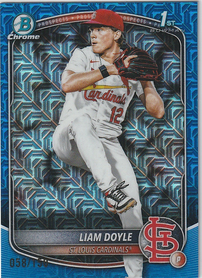 2025 Bowman Draft Chrome Mega Liam Doyle 1st Blue Refractor #/150 Cardinals
