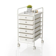 6-Tier Utility Cart with 6 Drawers, Rolling Utility Cart with 2 Lockable Cast...
