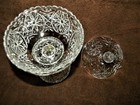 Tall Footed Clear Glass Etched Flower Medallion Candy Dish with Dome Spire Lid — photo 6