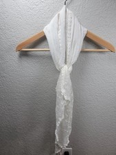 Vintage White Cotton Lace Scarf Shawl Wrap Sheer Crochet Trim Bridal Cottagecore